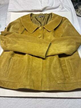 Isabella Bird Mustard Yellow Suede Button-Front Jacket